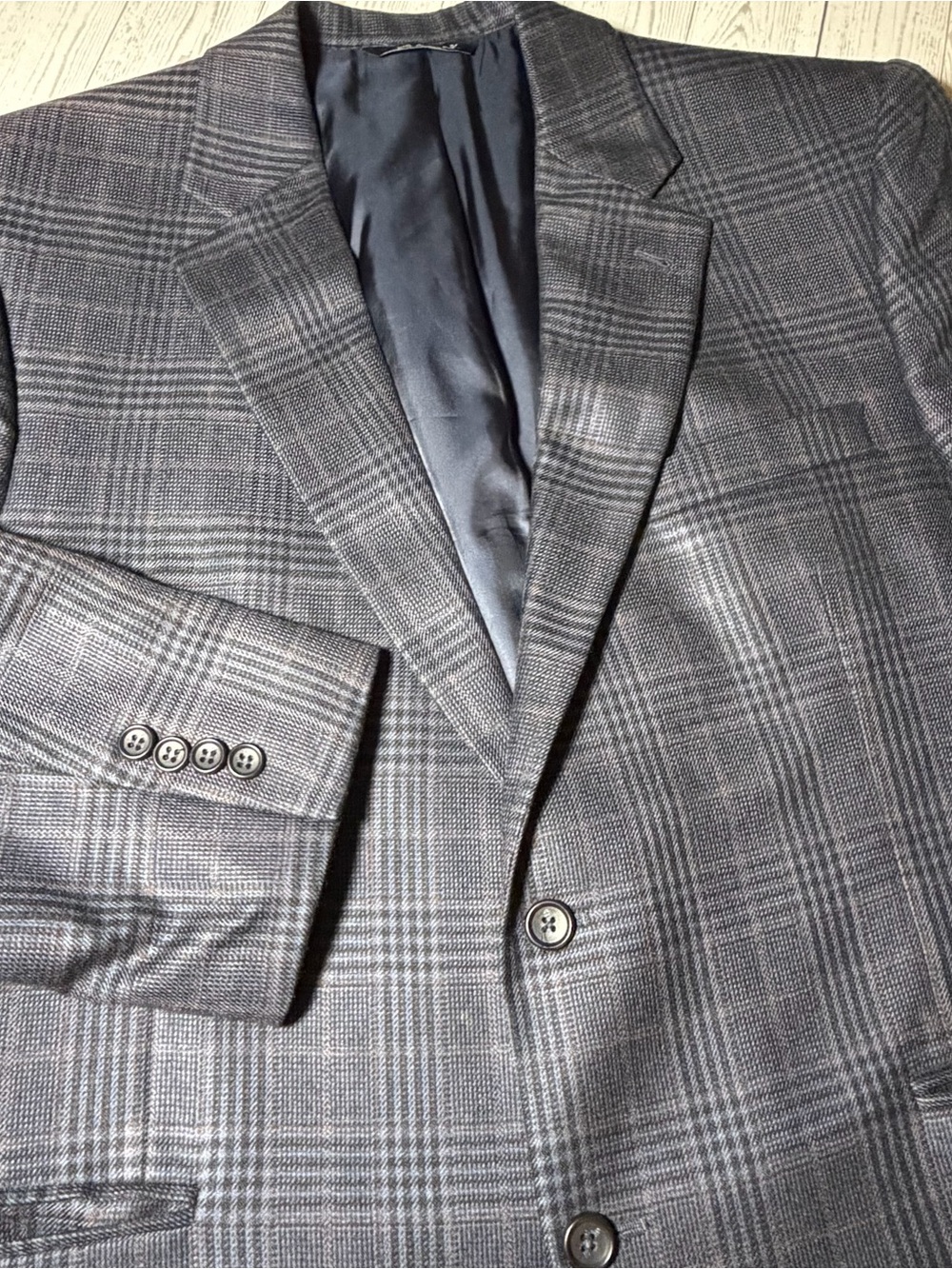 Jos A Bank Signature Gold Sport Coat 44S Silk Camel Hair Blue Plaid Blazer Gray